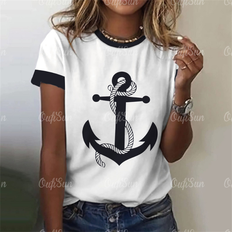 2024 új stílusú póló női horgonynyomott felső nyári túlméretezett pólók női ruházathoz O-nyakú női divat, nagy méretű