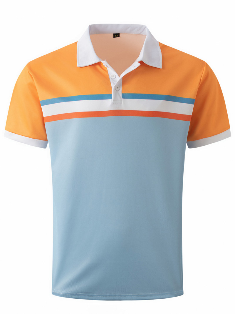 2024. gada jauns vasaras vīriešu polo krekls ar īsām piedurknēm. Ikdienas Splice Stripe Printing T-krekls Vīriešu elpojošs krekls Vīriešu apģērbs S-3XL