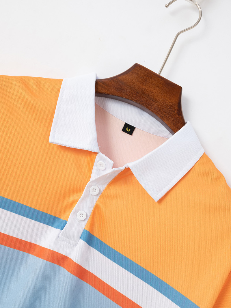 2024. gada jauns vasaras vīriešu polo krekls ar īsām piedurknēm. Ikdienas Splice Stripe Printing T-krekls Vīriešu elpojošs krekls Vīriešu apģērbs S-3XL