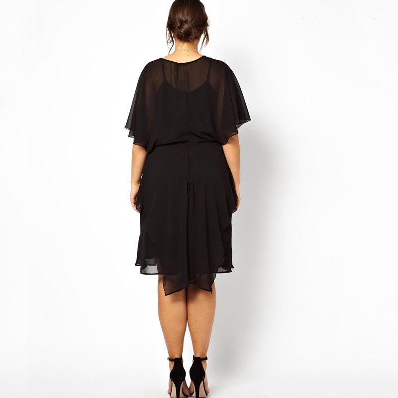 Liela izmēra seksīga V veida kakla izgriezuma eleganta vasaras šifona kleita sievietēm ar sikspārņu piedurknēm, melna ballīšu kleita liela izmēra biroja kleita 6XL