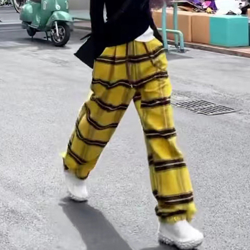 2023. gada rudens un ziemas mode, vienkārša druka ar augstu vidukli, brīvs ikdienas dizains, daudzpusīgi taisni sieviešu grīdas torņi