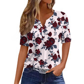 Ženska majica kratkih rukava, majica s printom na gumbe, kratkih rukava, dnevna, vikend modna, obična majica s V-izrezom plus rozmiar topy más tamaño topovi