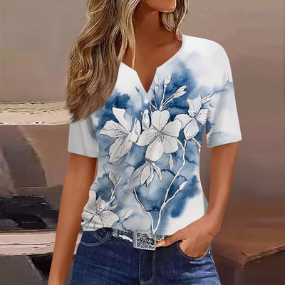 Ženska majica kratkih rukava, majica s printom na gumbe, kratkih rukava, dnevna, vikend modna, obična majica s V-izrezom plus rozmiar topy más tamaño topovi