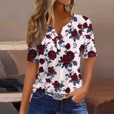 Ženska majica kratkih rukava, majica s printom na gumbe, kratkih rukava, dnevna, vikend modna, obična majica s V-izrezom plus rozmiar topy más tamaño topovi