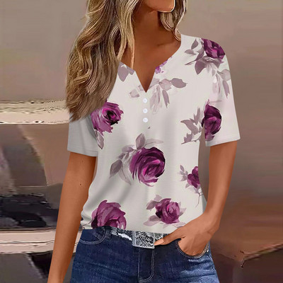Ženska majica kratkih rukava, majica s printom na gumbe, kratkih rukava, dnevna, vikend modna, obična majica s V-izrezom plus rozmiar topy más tamaño topovi