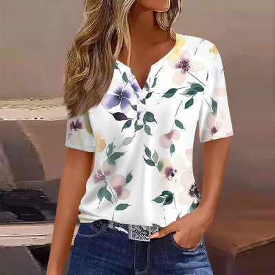 Ženska majica kratkih rukava, majica s printom na gumbe, kratkih rukava, dnevna, vikend modna, obična majica s V-izrezom plus rozmiar topy más tamaño topovi