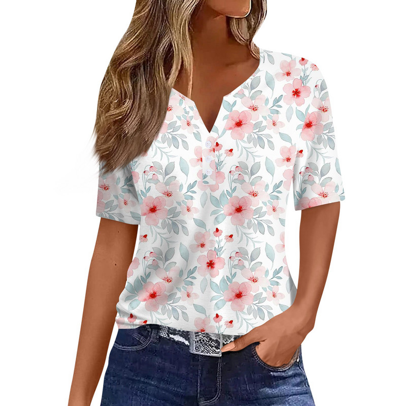 Ženska majica kratkih rukava, majica s printom na gumbe, kratkih rukava, dnevna, vikend modna, obična majica s V-izrezom plus rozmiar topy más tamaño topovi
