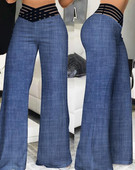 Pantaloni evazați cu talie înaltă, uni, șic, largi, încrucișați, cu plasture din plasă transparentă, pantaloni largi, Y2k, elegante, de vacanță.