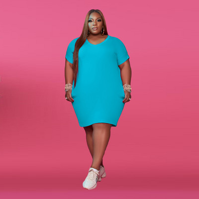 Liela izmēra sieviešu zīmuļu kleitas 4XL 5XL Candy Color Sieviešu vasaras rudens brīvas kleitas līdz ceļgaliem Modes apģērbs ar O veida kakla izgriezumu