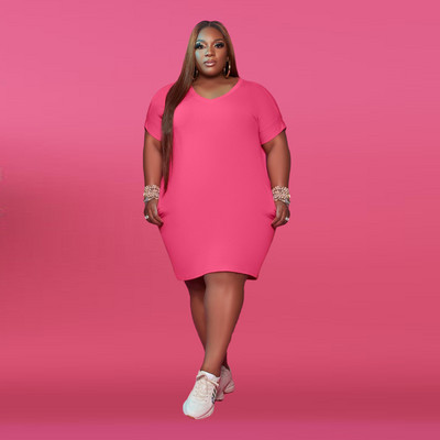 Liela izmēra sieviešu zīmuļu kleitas 4XL 5XL Candy Color Sieviešu vasaras rudens brīvas kleitas līdz ceļgaliem Modes apģērbs ar O veida kakla izgriezumu