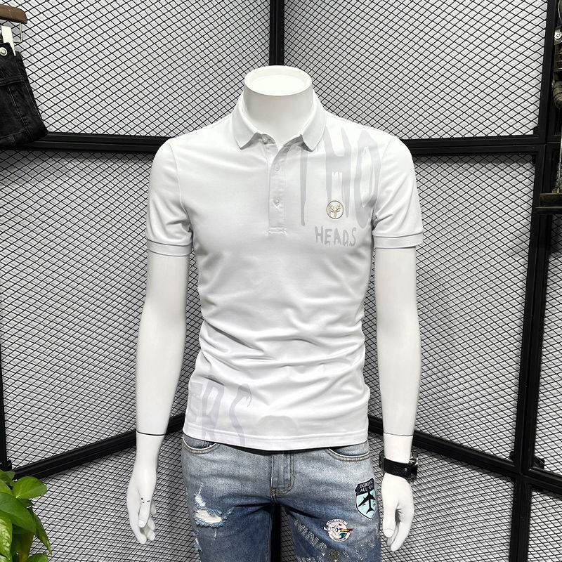 Polo Férfi póló Slim Fit Ruhák Utcai ruházat Felső Hímzés Nyomtatás Gallérral Férfi Pólók Grafikus Fehér Ingyenes szállítás Hot S