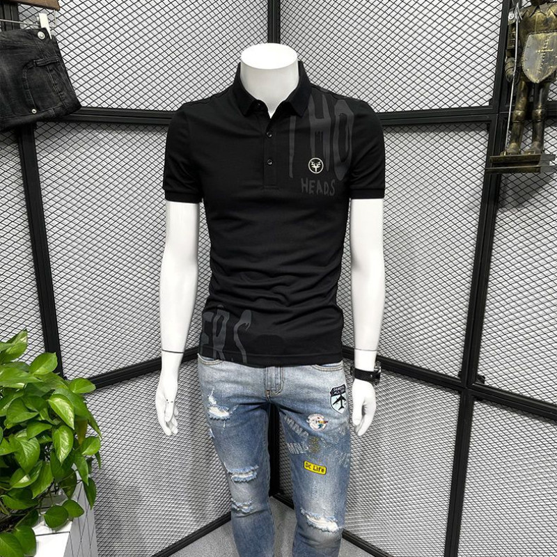 Polo Férfi póló Slim Fit Ruhák Utcai ruházat Felső Hímzés Nyomtatás Gallérral Férfi Pólók Grafikus Fehér Ingyenes szállítás Hot S