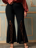 Női nagyméretű csipke patchwork flare nadrág magas derekú zsebek irodai hölgy szabadidő elasztikus leggings nadrág bokáig érő nadrág