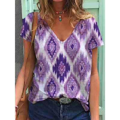 Ģeometriskas grafikas 3D drukas T-krekli Sieviešu etniskā stila vintage ielas apģērba T krekls Y2k topi Sieviešu T-krekli ar V veida kakla izgriezumu Lielizmēra apģērbi
