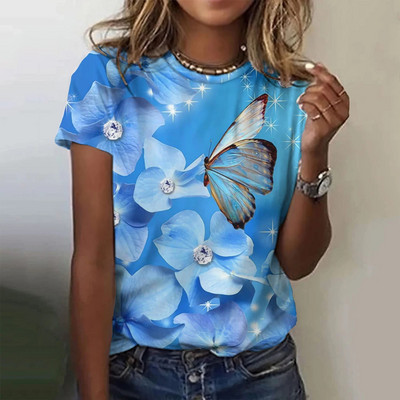 Νεότερο γυναικείο μπλουζάκι μόδας τρισδιάστατο μπλουζάκι με πεταλούδα για κυρίες casual streetwear κοντομάνικο μπλουζάκια γυναικεία ρούχα