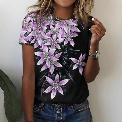 Új póló női ruhákhoz Divat felsők női 3D virágmintás női rövid ujjú nyári női póló nagy méretű pólók
