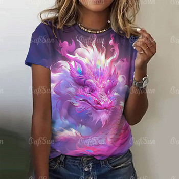 Γυναικείο μπλουζάκι Dragon Μόδα μπλουζάκι 3d print T-shirt με ζωικό μοτίβο κοντομάνικο oversized streetwear Tees καλοκαιρινά casual γυναικεία μπλουζάκια