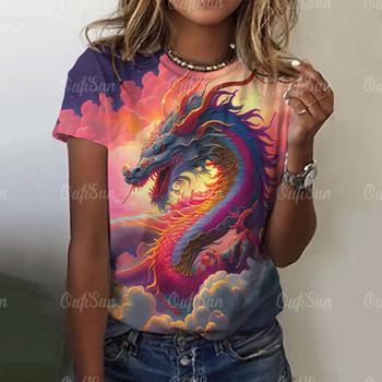 Γυναικείο μπλουζάκι Dragon Μόδα μπλουζάκι 3d print T-shirt με ζωικό μοτίβο κοντομάνικο oversized streetwear Tees καλοκαιρινά casual γυναικεία μπλουζάκια