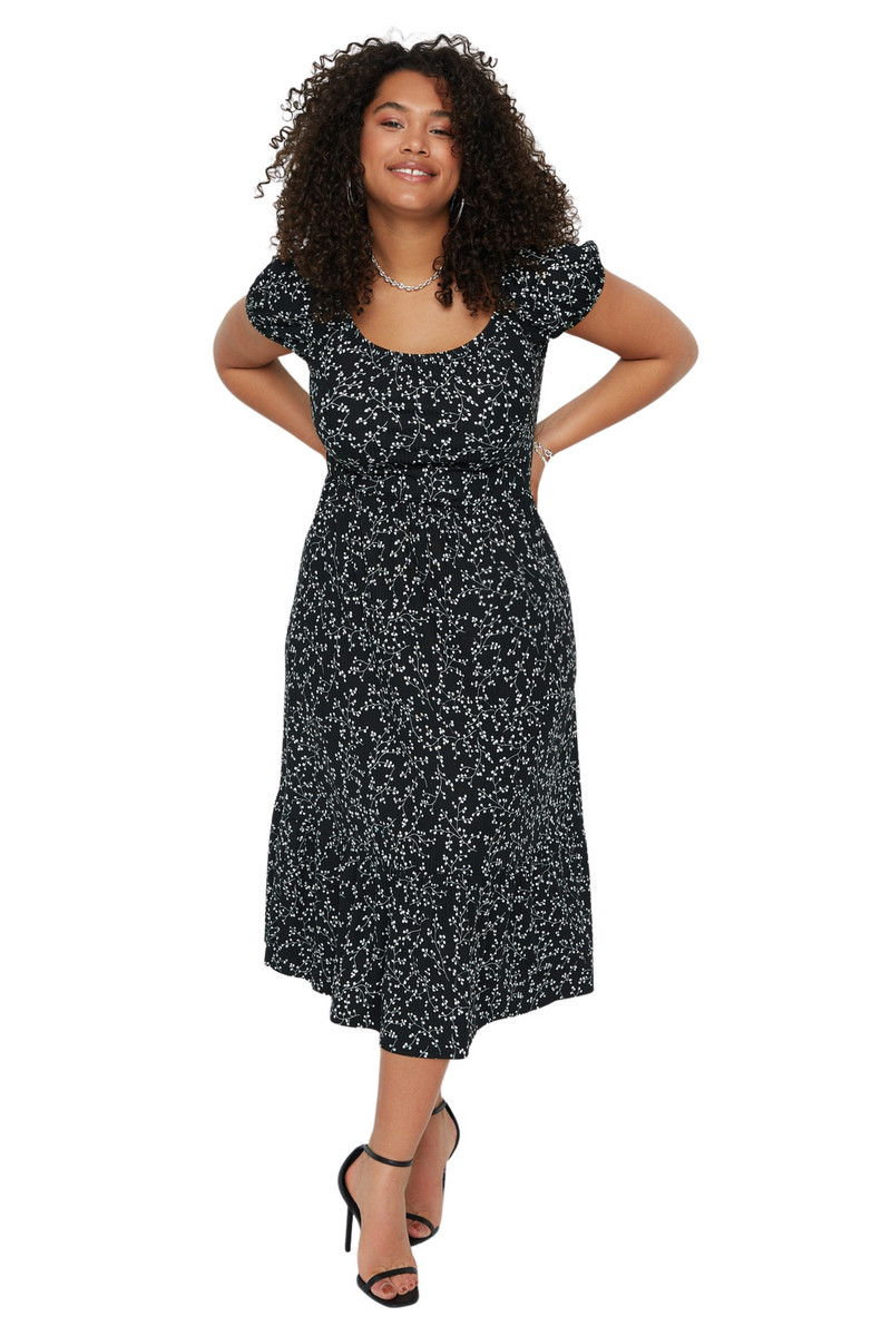 Trendyol sieviešu/meiteņu puķu puķainas īsas, relaksējošas liela izmēra kleitas