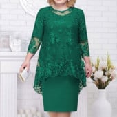 Plus Size 5XL Δαντέλα με λαιμόκοψη O-λαιμόκοψη Midi Φόρεμα Κομψό Δαντελένιο Κέντημα 3/4 Μανίκι Γυναικείο Βραδινό Φόρεμα Γυναικεία Ρούχα Vestido