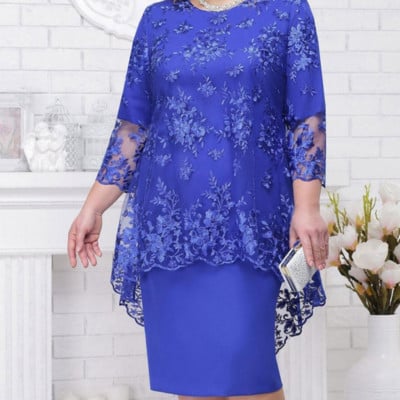 Plus Size 5XL Δαντέλα με λαιμόκοψη O-λαιμόκοψη Midi Φόρεμα Κομψό Δαντελένιο Κέντημα 3/4 Μανίκι Γυναικείο Βραδινό Φόρεμα Γυναικεία Ρούχα Vestido