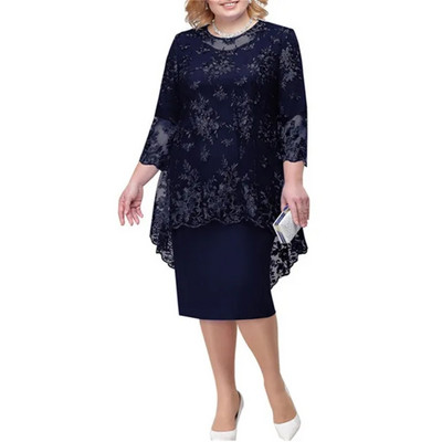 Plus Size 5XL Δαντέλα με λαιμόκοψη O-λαιμόκοψη Midi Φόρεμα Κομψό Δαντελένιο Κέντημα 3/4 Μανίκι Γυναικείο Βραδινό Φόρεμα Γυναικεία Ρούχα Vestido