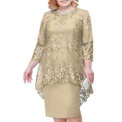 Plus Size 5XL Δαντέλα με λαιμόκοψη O-λαιμόκοψη Midi Φόρεμα Κομψό Δαντελένιο Κέντημα 3/4 Μανίκι Γυναικείο Βραδινό Φόρεμα Γυναικεία Ρούχα Vestido