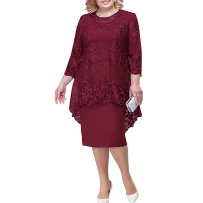 Plus Size 5XL Δαντέλα με λαιμόκοψη O-λαιμόκοψη Midi Φόρεμα Κομψό Δαντελένιο Κέντημα 3/4 Μανίκι Γυναικείο Βραδινό Φόρεμα Γυναικεία Ρούχα Vestido