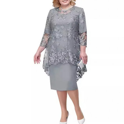 Plus Size 5XL Δαντέλα με λαιμόκοψη O-λαιμόκοψη Midi Φόρεμα Κομψό Δαντελένιο Κέντημα 3/4 Μανίκι Γυναικείο Βραδινό Φόρεμα Γυναικεία Ρούχα Vestido