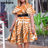 CM.YAYA Ženske velike midi haljine kratkih rukava s afričkim volanima, cvjetni print, O-izrez, haljine uz kroj, Vestidos za noćne klubove