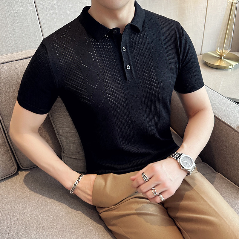 Jauns britu stila vīriešu adīts polo krekls vīriešu ikdienas kokvilnas polo krekls vīriešu īsām piedurknēm Liels daudzums vienkrāsains polo vīriešu S-4XL