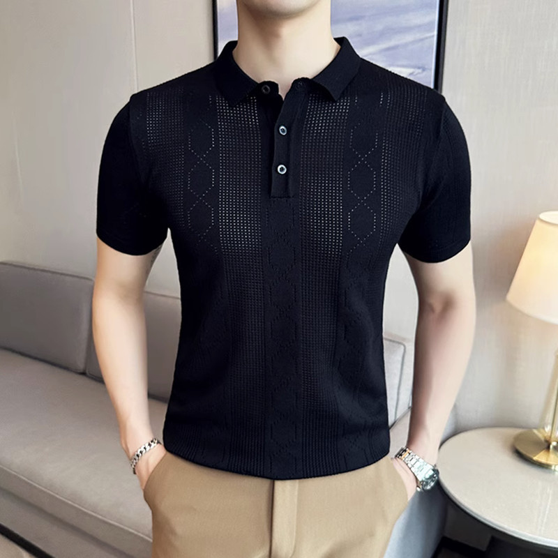 Jauns britu stila vīriešu adīts polo krekls vīriešu ikdienas kokvilnas polo krekls vīriešu īsām piedurknēm Liels daudzums vienkrāsains polo vīriešu S-4XL