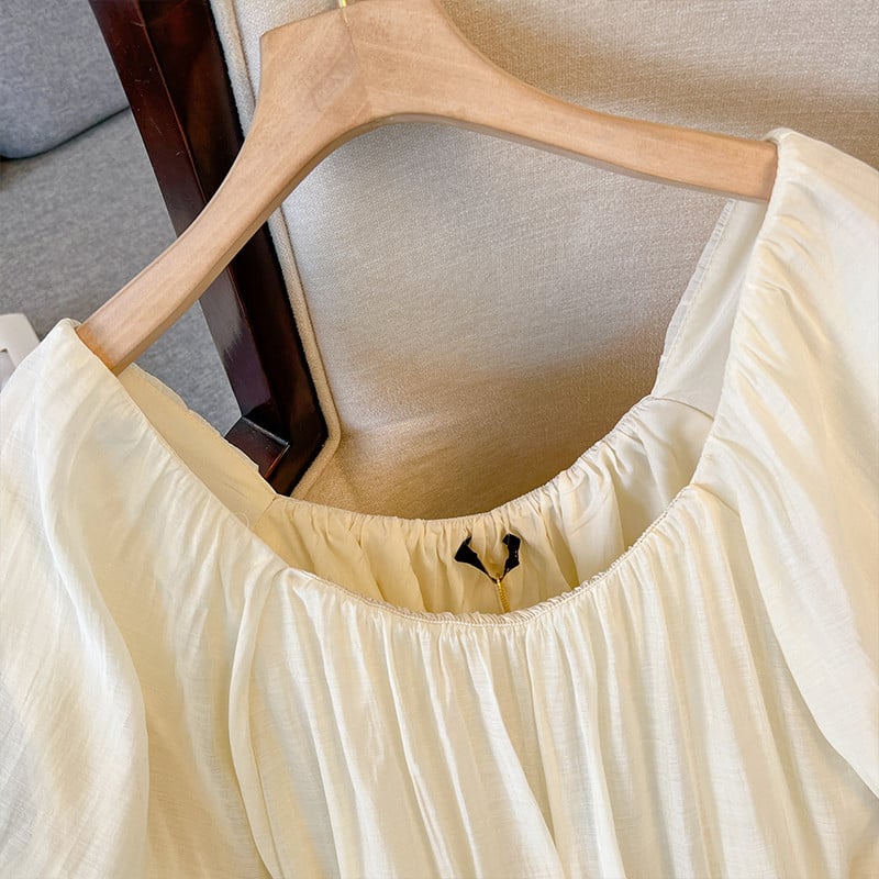 Liela izmēra sieviešu vasaras uzpūstas piedurknes viskozes auduma kleita ar mežģīnēm ar izgriezumu, brīvi, ērti svārki ikdienas apģērbs