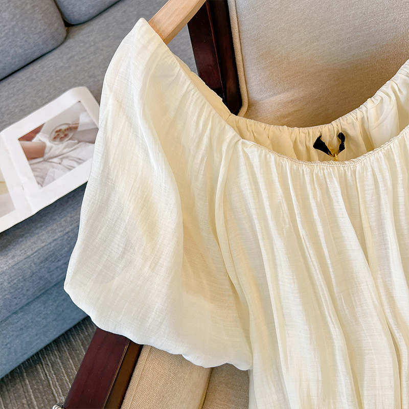 Liela izmēra sieviešu vasaras uzpūstas piedurknes viskozes auduma kleita ar mežģīnēm ar izgriezumu, brīvi, ērti svārki ikdienas apģērbs