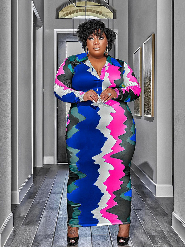 Liela izmēra sieviešu apģērbi pieguļoša kleita ar garām piedurknēm Eleganta kreklkleita sievietēm adīta bodycon kleita vairumtirdzniecība lielapjoma piegāde