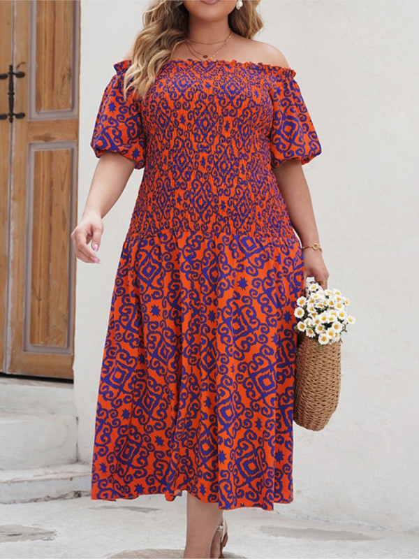 Rochie cu umăr dezactivat, primăvară vară, mărime plus, femei, imprimeu în dungi, modă, cu volane, plisate, rochii de damă, ocazional, rochie midi