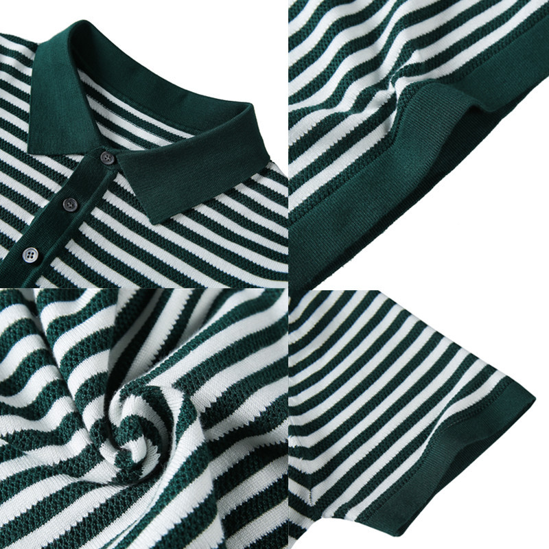 2023. gada vīriešu vasaras ledus zīda polo krekli ar īsām piedurknēm/Vīriešu šaura strīpa ikdienas augstas kvalitātes polo krekli lielizmēra S-4XL