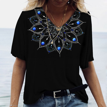 Γυναικείο μπλουζάκι με στάμπα Mandala Gradient 2023 New Fashion κοντομάνικο πουκάμισο Γυναικείο υπερμεγέθη Harajuku Clothes V Neck Loose Tees