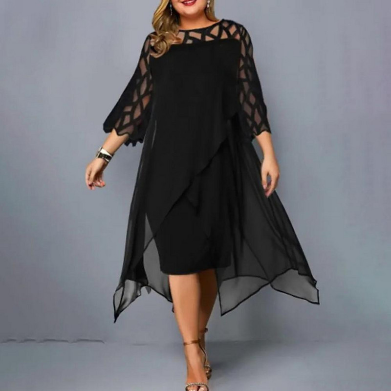 Φθινοπωρινό φόρεμα Σέξι μεγάλου μεγέθους Φόρεμα πάρτι Διχτυωτό Φόρεμα Prom Plus Γυναικείο φόρεμα Γυναικεία ρούχα