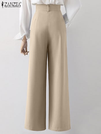 ZANZEA Oversized Γυναικεία Κοστούμια Παντελόνια 2024 Casual Solid Pantalons Palazzo Fashion Office Lady Loose Παντελόνι Παντελόνι Φαρδύ παντελόνι