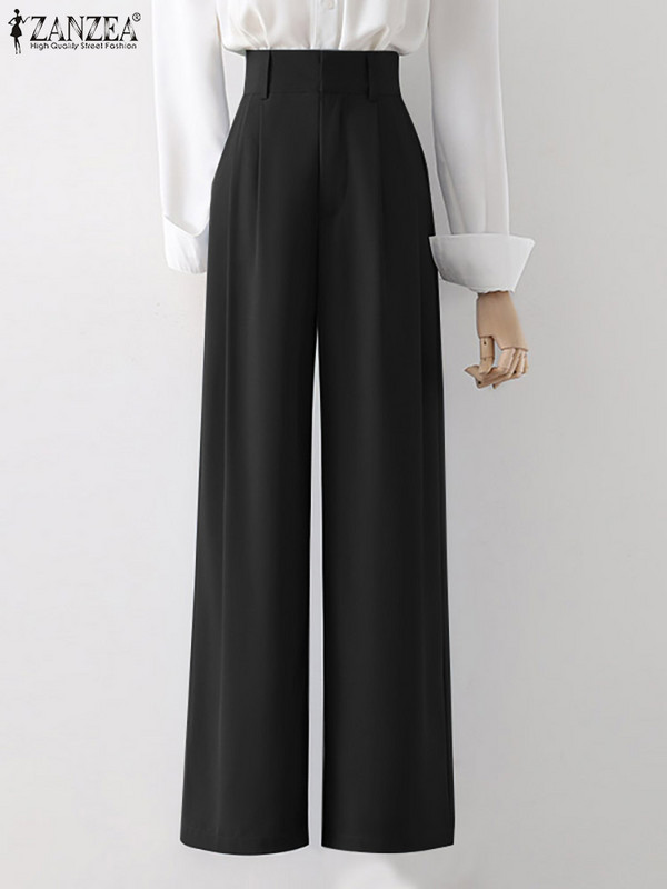 ZANZEA Prevelika ženska odijela Hlače 2024 Ležerne jednobojne hlače Palazzo Fashion Office Lady Široke hlače Donji dio širokih nogavica