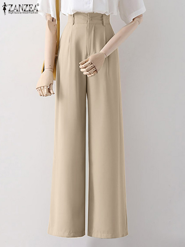 ZANZEA Prevelika ženska odijela Hlače 2024 Ležerne jednobojne hlače Palazzo Fashion Office Lady Široke hlače Donji dio širokih nogavica