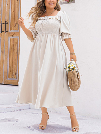 GIBSIE lielizmēra volānveida apdares kvadrātveida kakla kleita ar pūšām piedurknēm sievietēm vasaras ikdienišķa shirred A-Line garās kleitas brīvdienām 2024. gada Jaunums