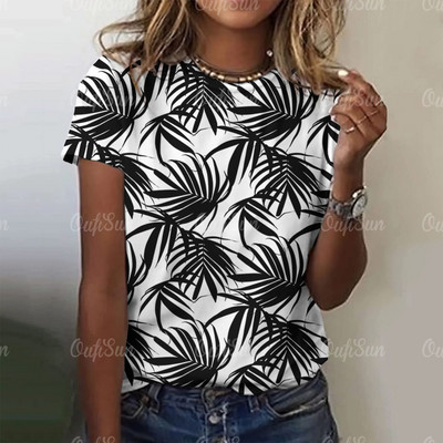 Harajuku női póló, növénymintás női pólók Hawaii stílusú rövid ujjú felsők Női, nagyméretű pulóver, alapvető utcai viselet
