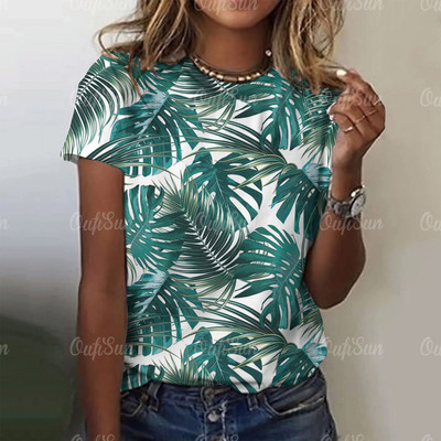 Harajuku női póló, növénymintás női pólók Hawaii stílusú rövid ujjú felsők Női, nagyméretű pulóver, alapvető utcai viselet