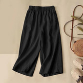 Ljetne ženske popularne pamučne lanene tanke jednobojne lanene ležerne modne kućne veličine Velike uske elastične široke kratke hlače