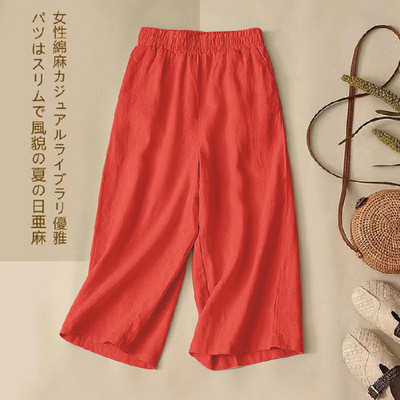 Ljetne ženske popularne pamučne lanene tanke jednobojne lanene ležerne modne kućne veličine Velike uske elastične široke kratke hlače