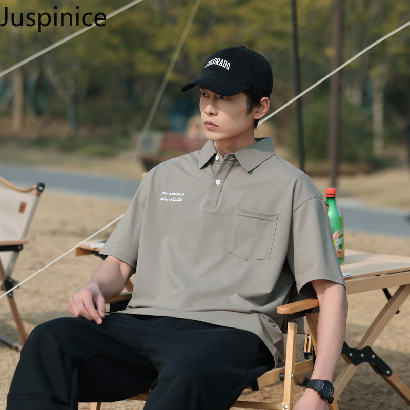 Amerikāņu polo krekls ar puspiedurknēm Vīriešu brīvs ikdienas High Street Personalizēti T-krekli ar īsām piedurknēm Vīriešu Topi Vīriešu apģērbi