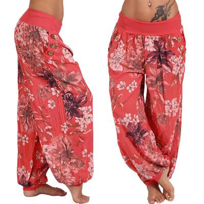 Brīvi apdrukātas platas bikses sieviešu ikdienas biksēm