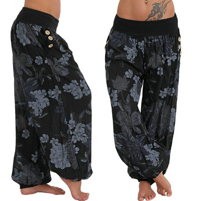 Brīvi apdrukātas platas bikses sieviešu ikdienas biksēm